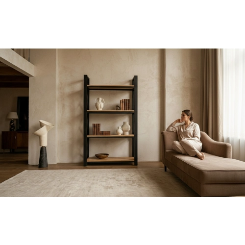 REGAŁ NA KSIĄŻKI METALOWY DREWNO LITE DĄB JESION OLCHA RNK-3